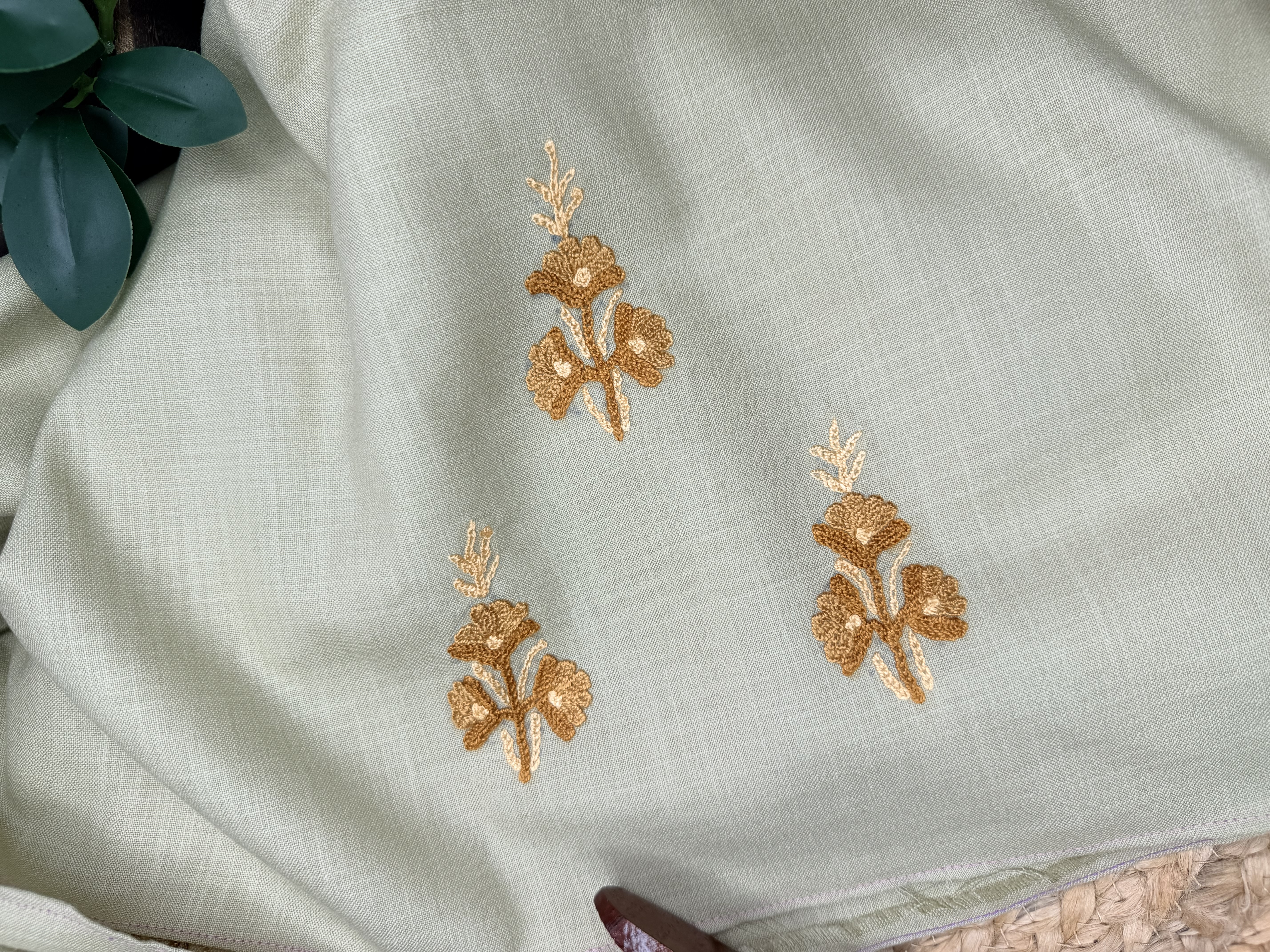 Gulposh Warm Khaki Beige Unstitched Cotton Set — Full Body Hand Aari